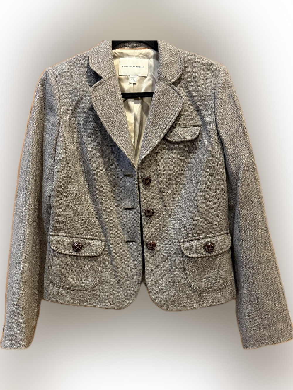 Banana Republic Ladies’ Wool Blend Stretch Blazer Gray Tweed Jacket, Size 10
